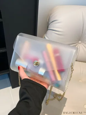 BagForLove - Chic Transparent Frosted PVC Square Crossbody Bag for Women with Flip Cover