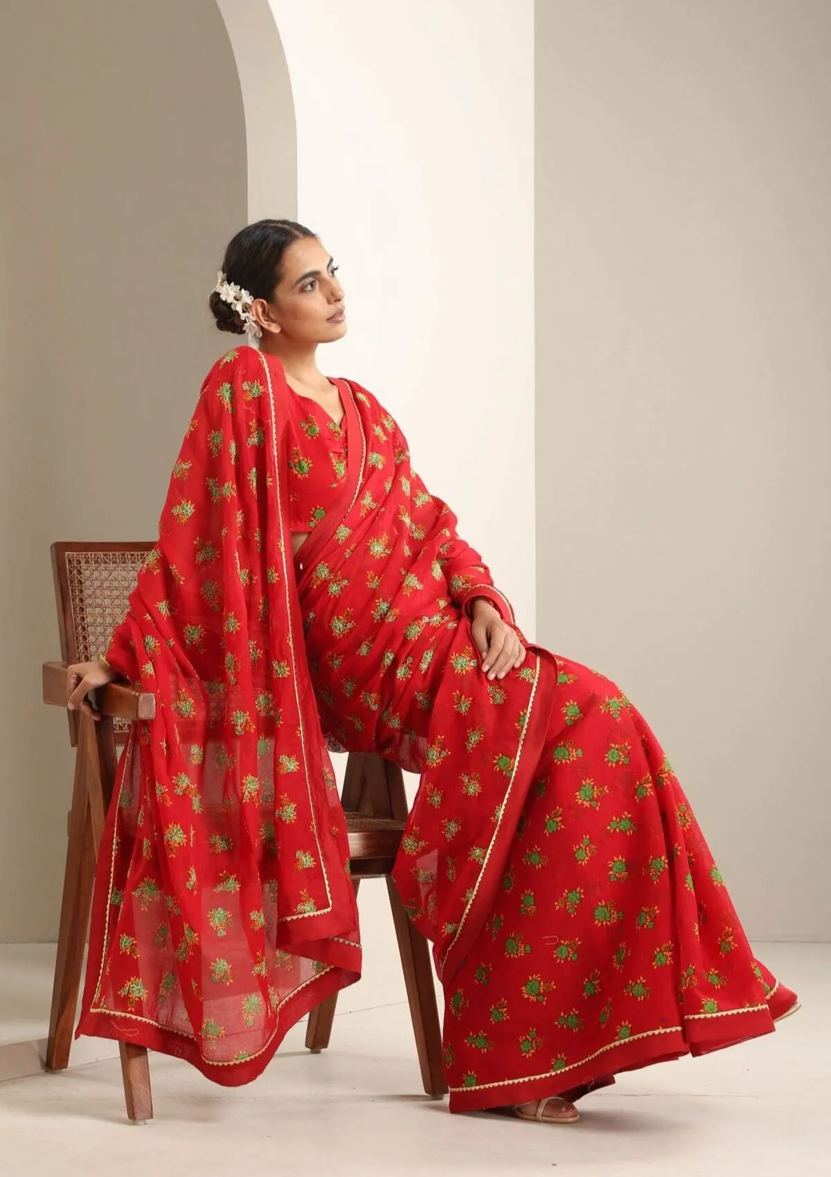 Balrampur Red Chintz Saree