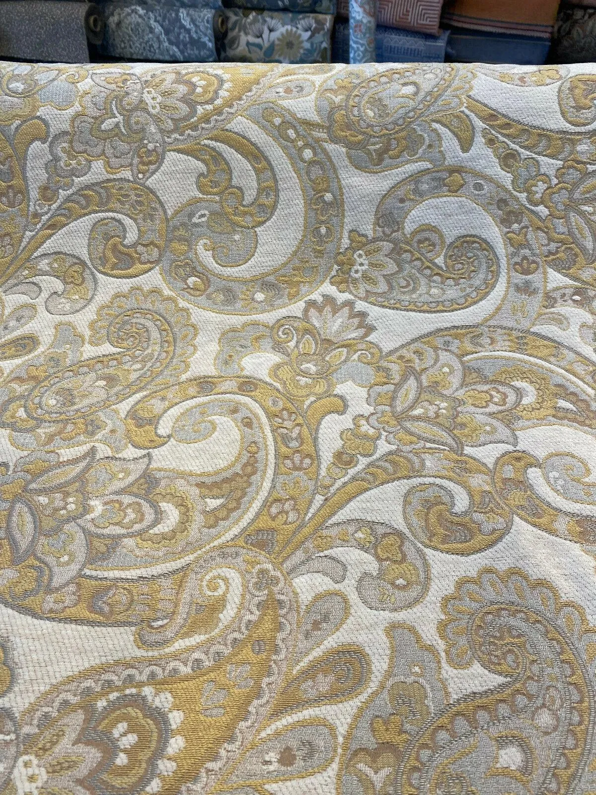 Barrow Reverly Porcelain Beige Paisley Chenille M9114 Fabric By The Yard