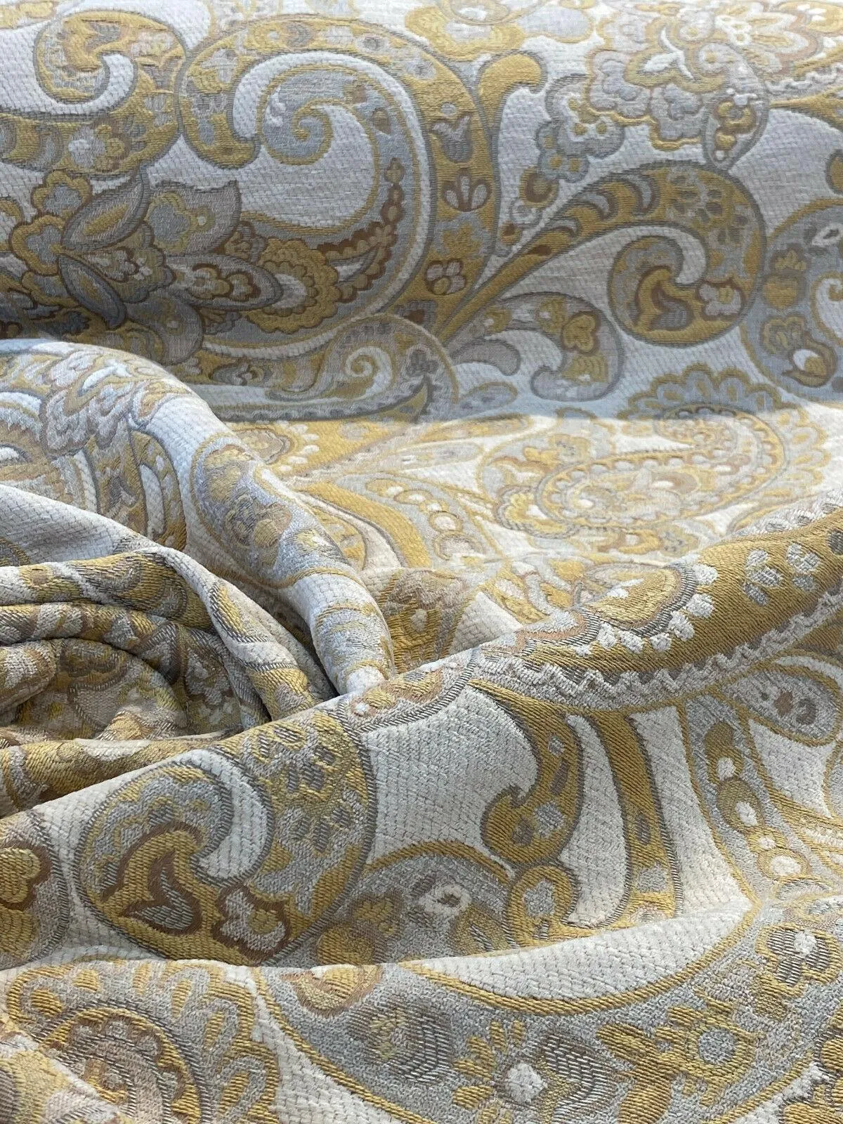 Barrow Reverly Porcelain Beige Paisley Chenille M9114 Fabric By The Yard