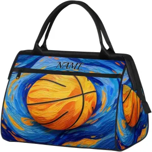 Basketball 3d Visual Illusion Travel Sports Bag for Women Essentials Customized Name Carry On Duffel Gym Bag Personalized Accessories Large Tote Weekender Bag Ladies Beach Waterproof Bag