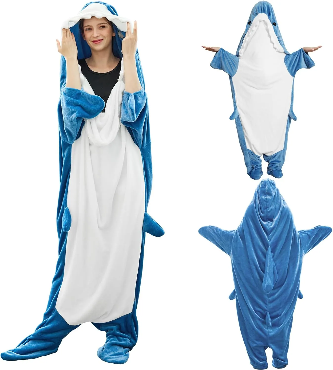 Bcareself Shark Blanket Adult Kid Hoodie Onesie, Wearable Shark Blanket, Soft Cozy Flannel Shark Sleeping Bag