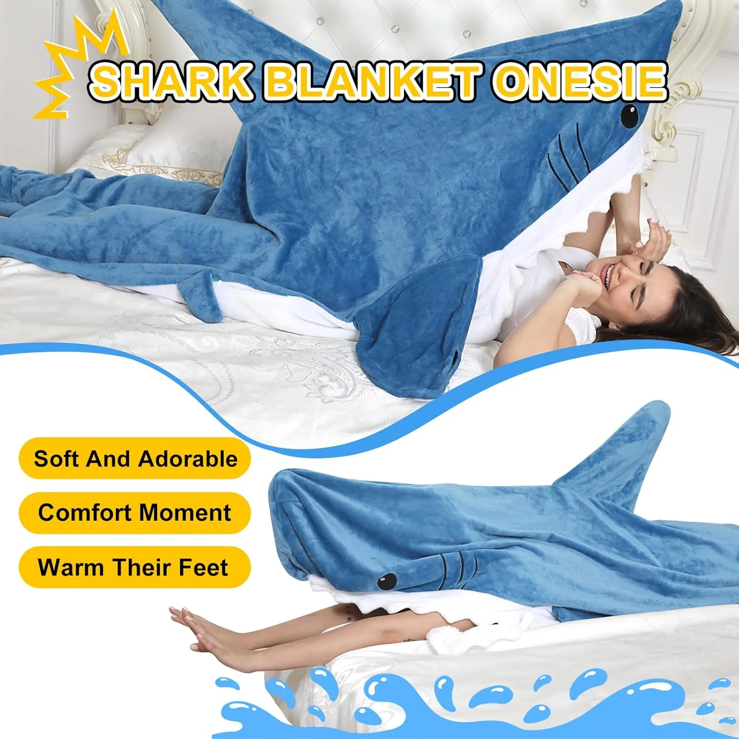 Bcareself Shark Blanket Adult Kid Hoodie Onesie, Wearable Shark Blanket, Soft Cozy Flannel Shark Sleeping Bag