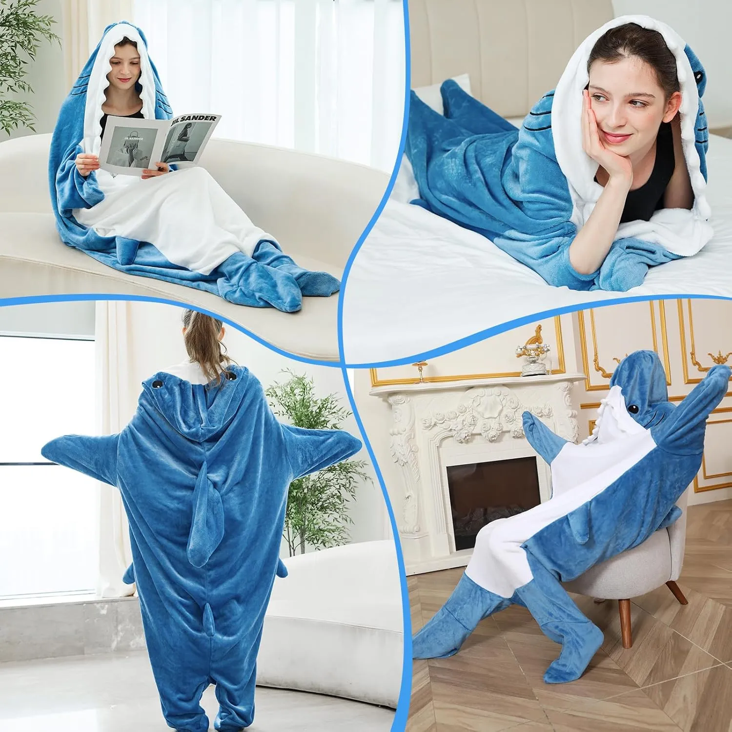 Bcareself Shark Blanket Adult Kid Hoodie Onesie, Wearable Shark Blanket, Soft Cozy Flannel Shark Sleeping Bag