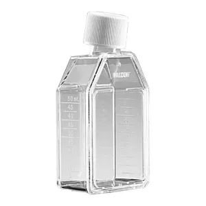 BD 353133 Falcon Polystyrene Cell Culture Petri Flask with White Plug-Seal Screw Cap, Canted Neck, 75 Sq cm Growth Area, 250mL Capacity (Case of 60)
