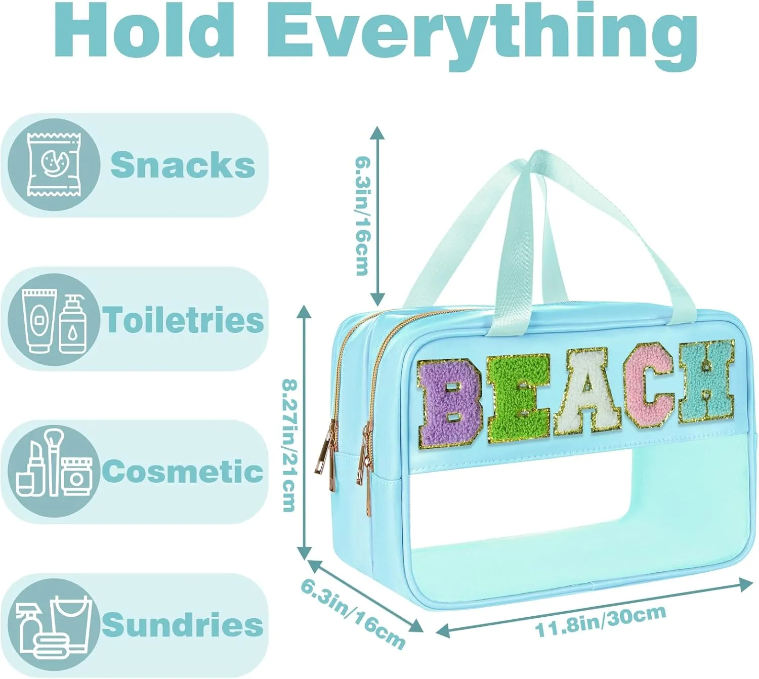 Beach Bag Beach Accessories for Women Chenille Letter Patch Clear Bags Sunscreen Bags spf bag Preppy Cosmetic Bag Clear Pouch with Zipper Case Mate Pouch