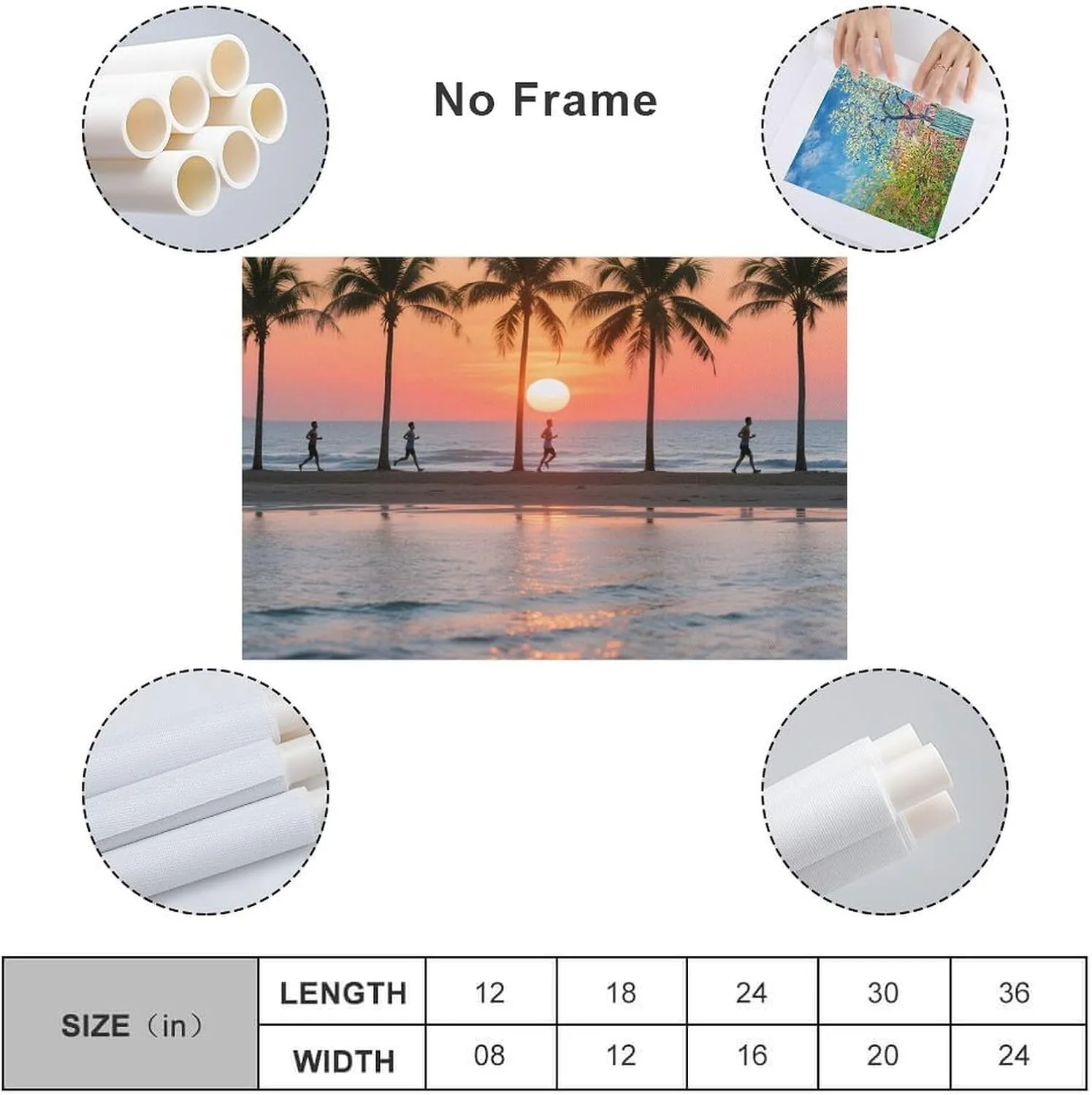Beach Sunset & Runners Canvas Art - Dynamic Watercolor Landscape, Coastal Gym & Spa Décor Energy & Gift Unframe-style-14 12x18inch(30x45cm)