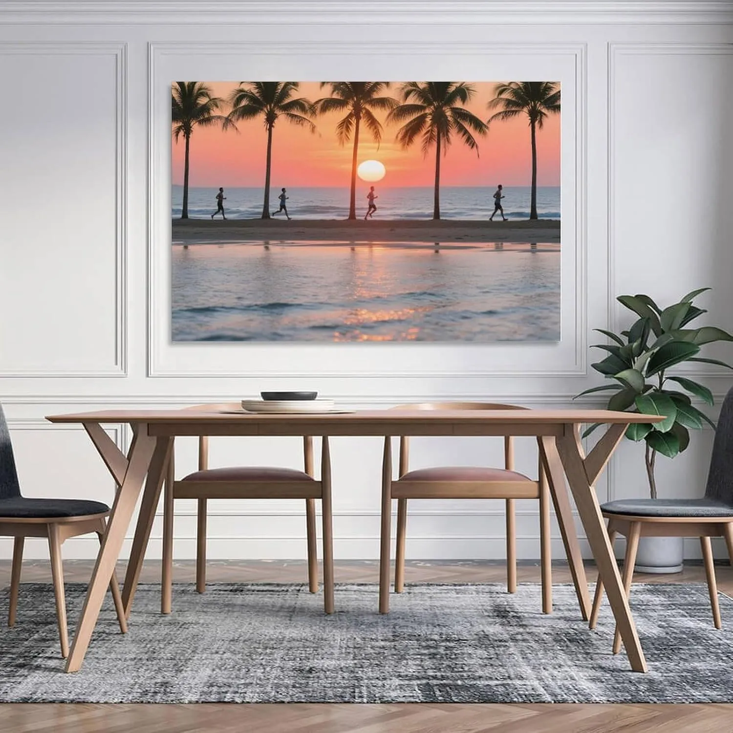 Beach Sunset & Runners Canvas Art - Dynamic Watercolor Landscape, Coastal Gym & Spa Décor Energy & Gift Unframe-style-14 12x18inch(30x45cm)