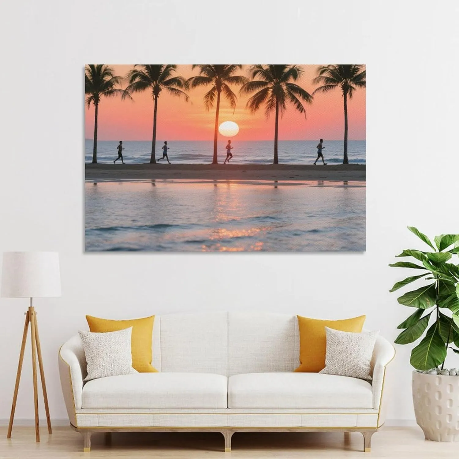 Beach Sunset & Runners Canvas Art - Dynamic Watercolor Landscape, Coastal Gym & Spa Décor Energy & Gift Unframe-style-14 12x18inch(30x45cm)