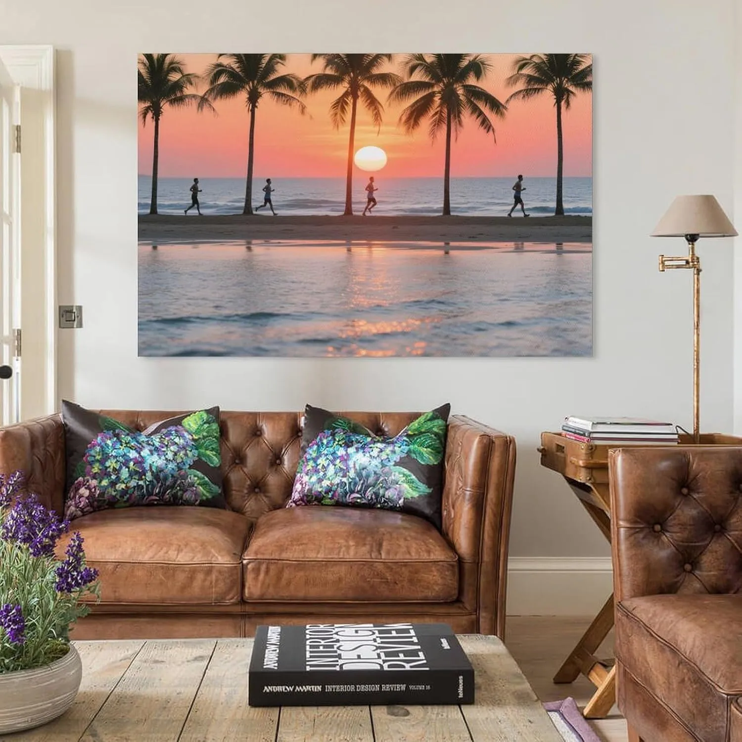 Beach Sunset & Runners Canvas Art - Dynamic Watercolor Landscape, Coastal Gym & Spa Décor Energy & Gift Unframe-style-14 12x18inch(30x45cm)