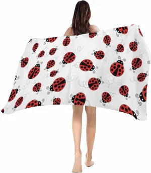 Beach Towel Country Ladybug Pastoral Animal Quick Dry Oversized Beach Towels Sand Proof Absorbent Large Towel, Watercolor Red Black Dot Soft Microfiber Lightweight Bath Towel for Pool Swim
