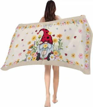 Beach Towel Summer Daisy Flower Ladybug Gnome Quick Dry Oversized Beach Towels Sand Proof Absorbent Large Towel, Green Leaves Watercolor Floral Soft Microfiber Lightweight Bath Towel for Pool Swim