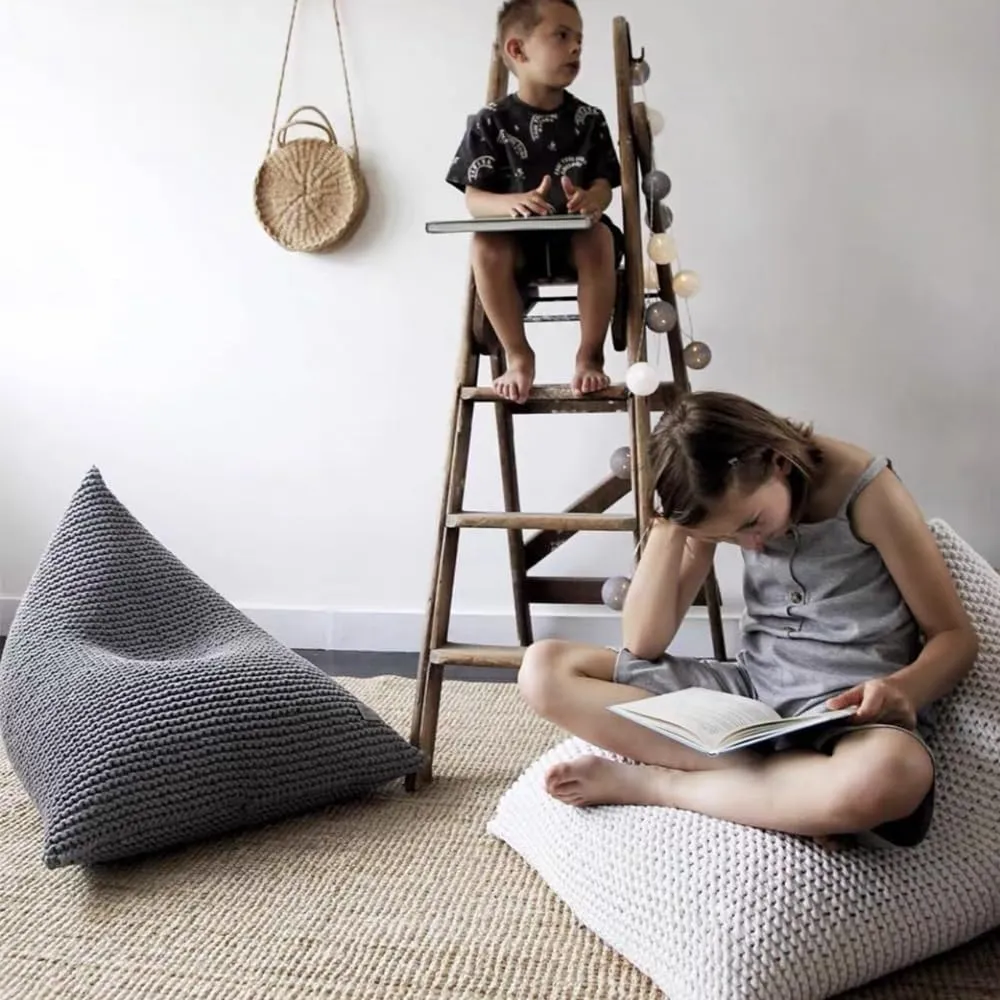 Bean Bag Chair Chenille Chunky Knit Bean Bag Cover No Filler Comfy Pouf Ottoman Kids Adults Beanbag Chair Lazy Couch Floor Seating Reading Gaming Living Room Furniture(Ginger Yellow,110x70cm)