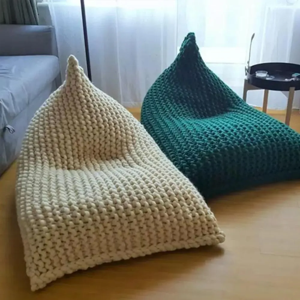 Bean Bag Chair Chenille Chunky Knit Bean Bag Cover No Filler Comfy Pouf Ottoman Kids Adults Beanbag Chair Lazy Couch Floor Seating Reading Gaming Living Room Furniture(Ginger Yellow,110x70cm)