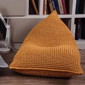 Bean Bag Chair Chenille Chunky Knit Bean Bag Cover No Filler Comfy Pouf Ottoman Kids Adults Beanbag Chair Lazy Couch Floor Seating Reading Gaming Living Room Furniture(Ginger Yellow,110x70cm)