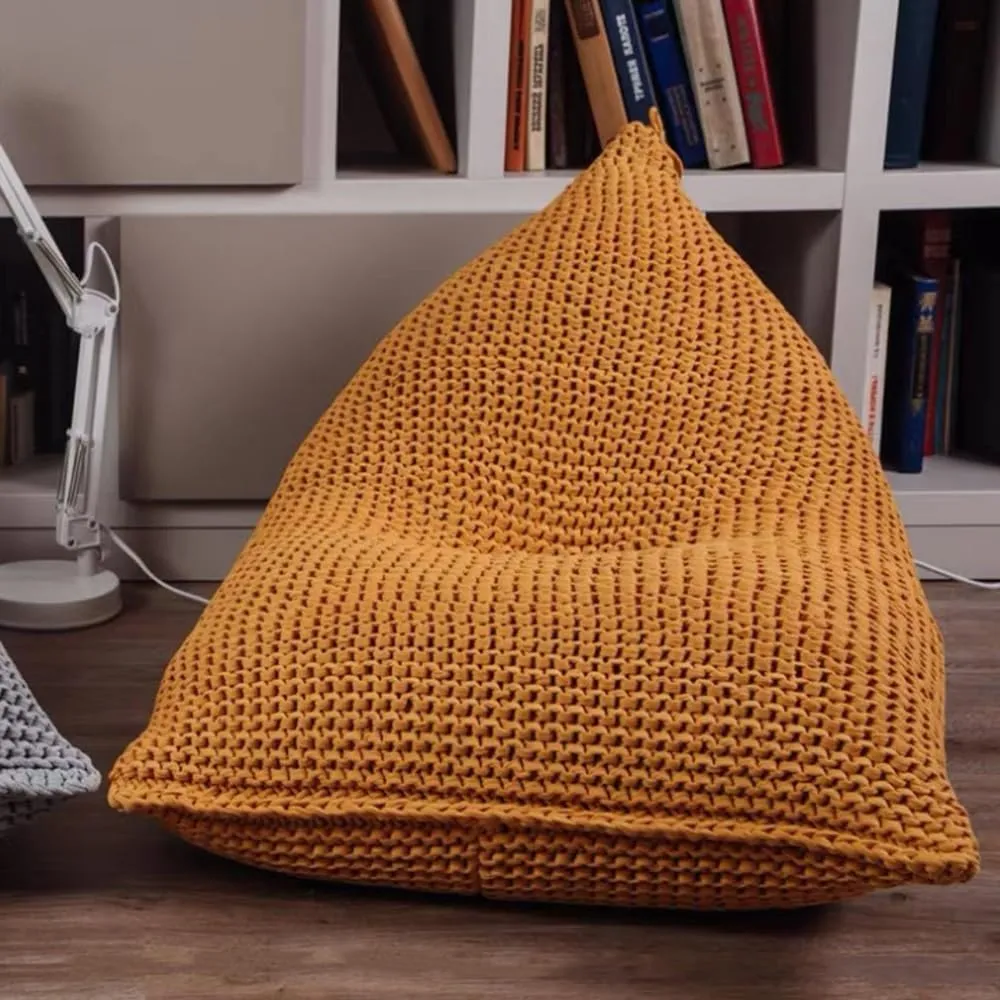 Bean Bag Chair Chenille Chunky Knit Bean Bag Cover No Filler Comfy Pouf Ottoman Kids Adults Beanbag Chair Lazy Couch Floor Seating Reading Gaming Living Room Furniture(Ginger Yellow,110x70cm)