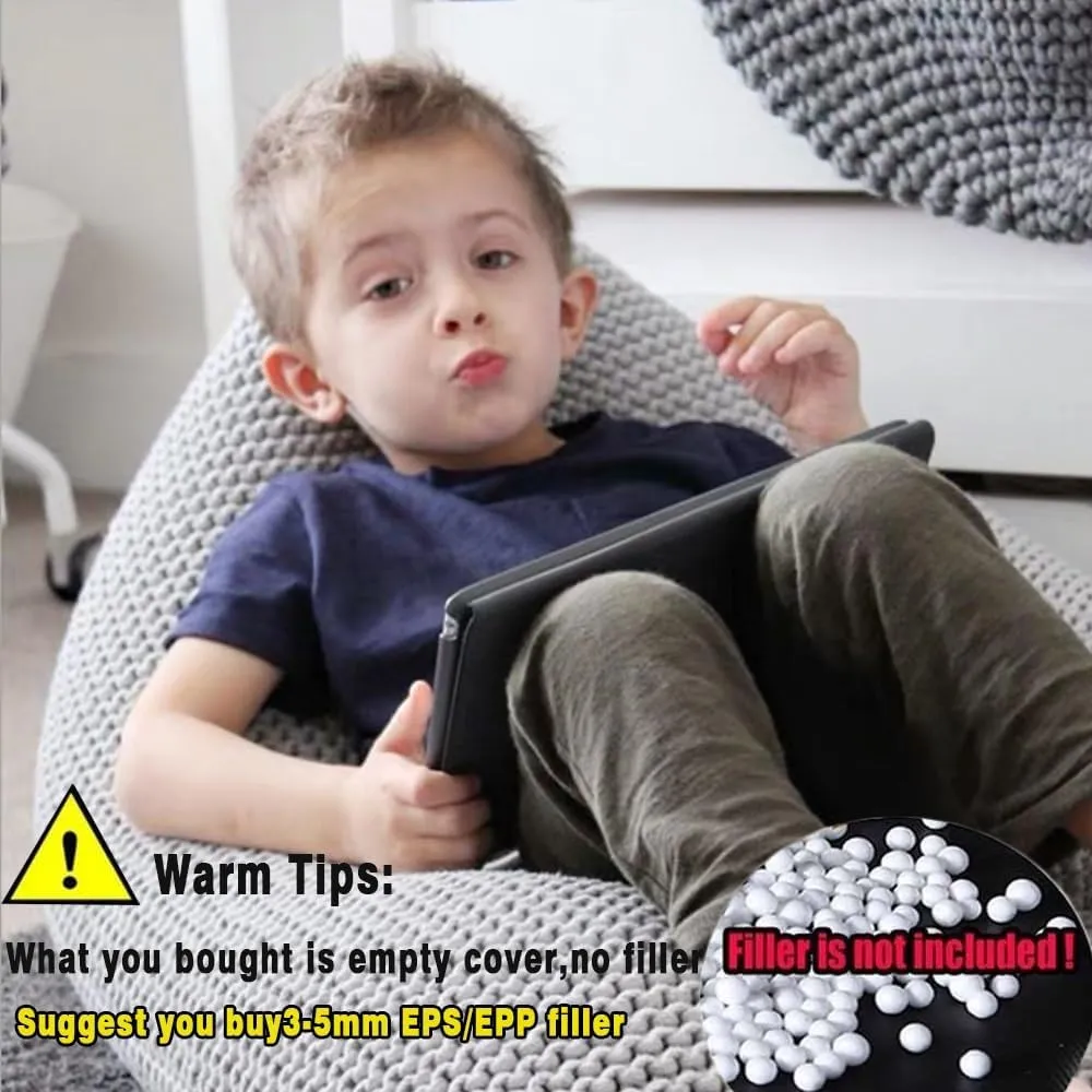 Bean Bag Chair Chenille Chunky Knit Bean Bag Cover No Filler Comfy Pouf Ottoman Kids Adults Beanbag Chair Lazy Couch Floor Seating Reading Gaming Living Room Furniture(Ginger Yellow,110x70cm)