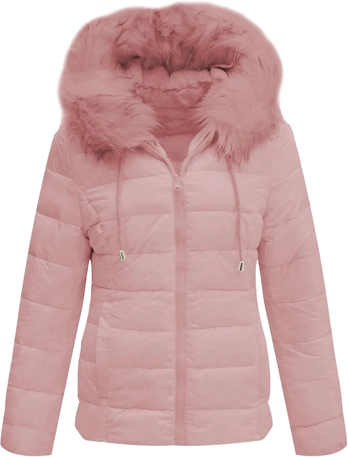 Bellivera Women Double Sided Faux Fur Jacket Spring and Winter Fashion Reversible Hood Puffer Coat with Fur Collar