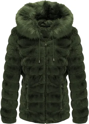 Bellivera Women Double Sided Faux Fur Jacket Spring and Winter Fashion Reversible Hood Puffer Coat with Fur Collar