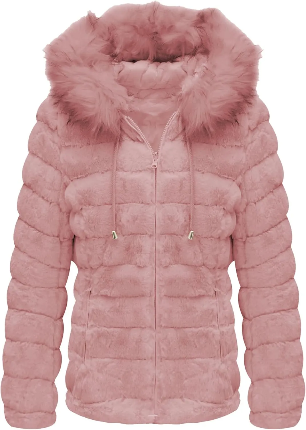 Bellivera Women Double Sided Faux Fur Jacket Spring and Winter Fashion Reversible Hood Puffer Coat with Fur Collar