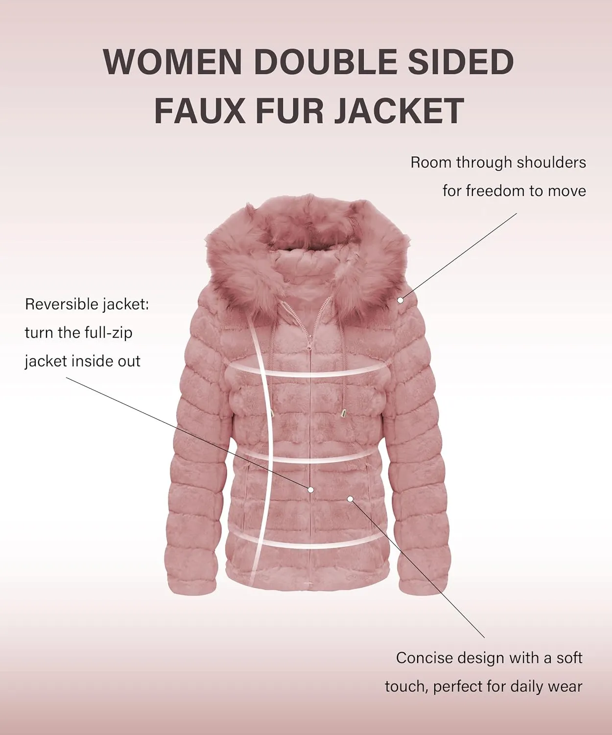 Bellivera Women Double Sided Faux Fur Jacket Spring and Winter Fashion Reversible Hood Puffer Coat with Fur Collar