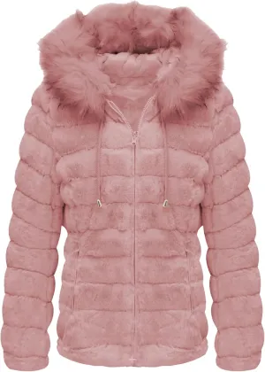 Bellivera Women Double Sided Faux Fur Jacket Spring and Winter Fashion Reversible Hood Puffer Coat with Fur Collar