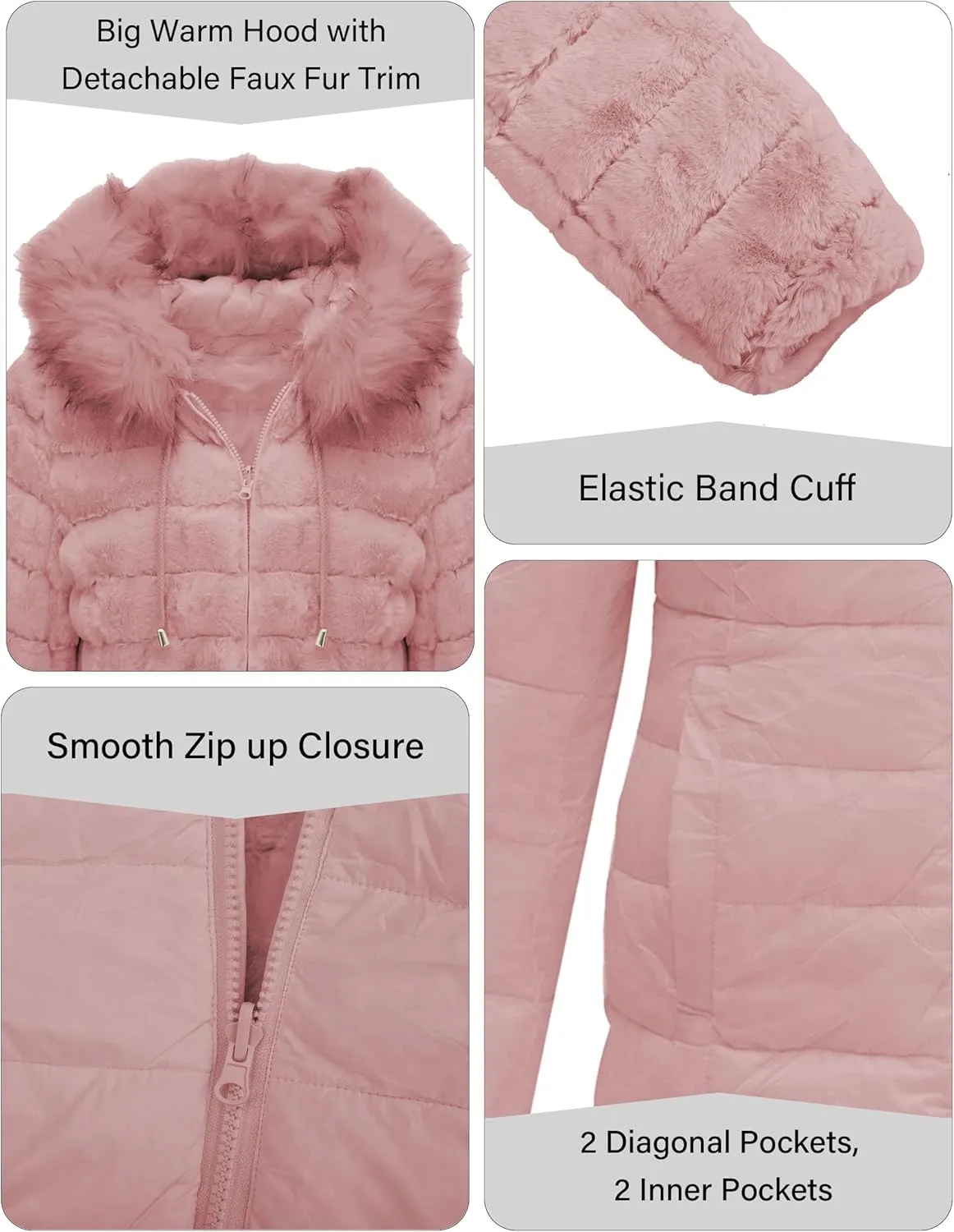 Bellivera Women Double Sided Faux Fur Jacket Spring and Winter Fashion Reversible Hood Puffer Coat with Fur Collar