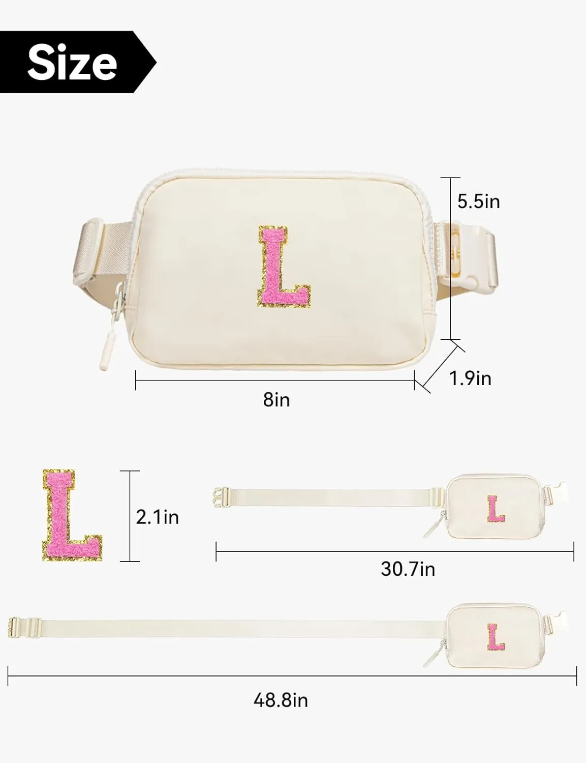 Belt Bag Fanny Pack for Teen Girl Women - Birthday Gifts for 5 6 7 8 9 10 11 12 13 Year Old Girls - Initial Crossbody Bag Preppy Cute Trendy Stuff Travel Essentials - Graduation Gifts for Her Beige L