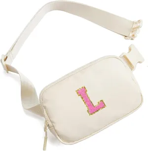Belt Bag Fanny Pack for Teen Girl Women - Birthday Gifts for 5 6 7 8 9 10 11 12 13 Year Old Girls - Initial Crossbody Bag Preppy Cute Trendy Stuff Travel Essentials - Graduation Gifts for Her Beige L