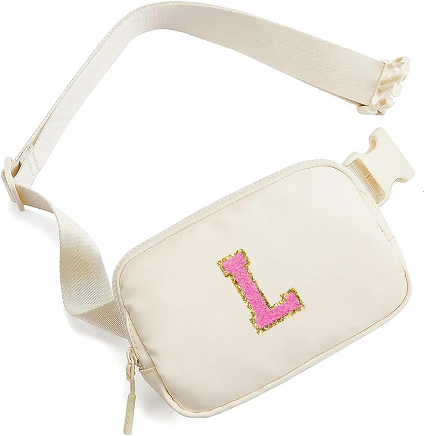 Belt Bag Fanny Pack for Teen Girl Women - Birthday Gifts for 5 6 7 8 9 10 11 12 13 Year Old Girls - Initial Crossbody Bag Preppy Cute Trendy Stuff Travel Essentials - Graduation Gifts for Her Beige L