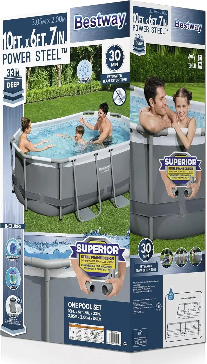 Bestway Oval Above Ground Pool Set (10' x 6'7" x 33")| Includes Filter Pump & ChemConnect Dispenser