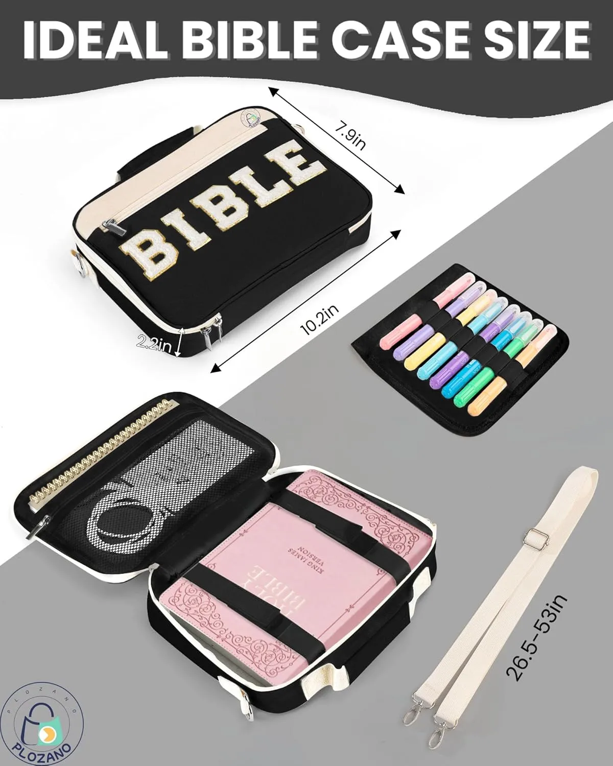 Bible Cover Case for Women, Large Chenille Letter Bible Bag with Shoulder Strap,Black Bible Carrying Tote Bags for Bible Study Accessories, Gift for Women Lady Teen Grils (Black)