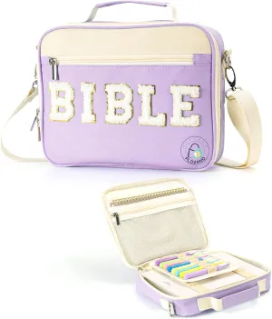 Bible Cover Case for Women, Large Chenille Letter Bible Bag with Shoulder Strap,Purple Bible Carrying Tote Bags for Bible Study Accessories, for Women Lady Teen Grils (Purple)