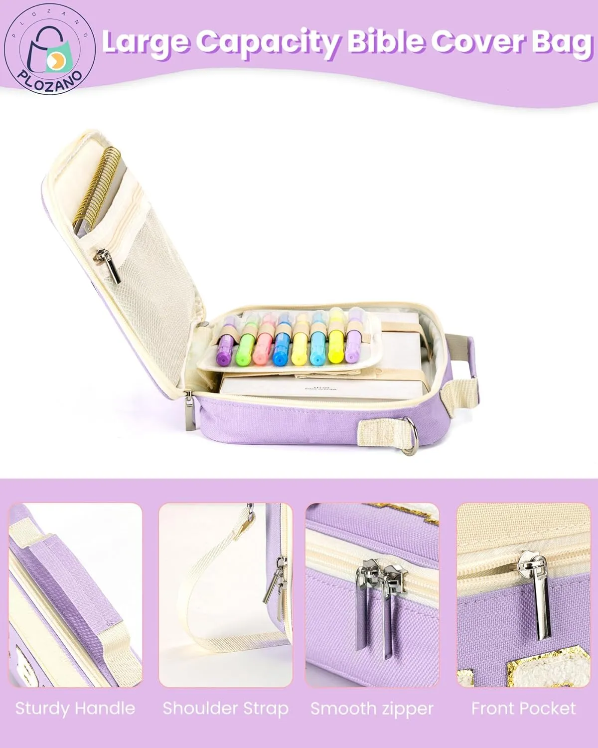 Bible Cover Case for Women, Large Chenille Letter Bible Bag with Shoulder Strap,Purple Bible Carrying Tote Bags for Bible Study Accessories, for Women Lady Teen Grils (Purple)