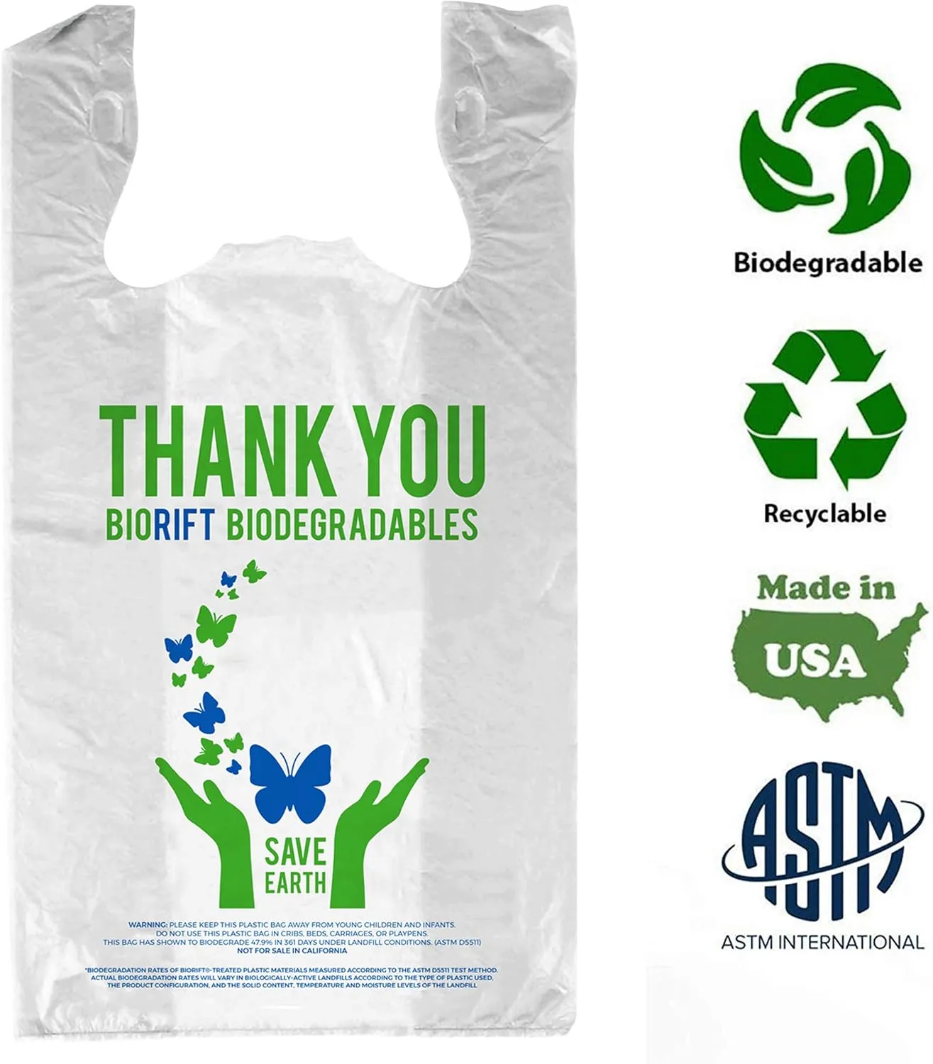 Biodegradable Thank You Bags | 1000 Count - Bulk | Extra Thick, Strong, Recyclable, & Reusable | Shopping/Grocery/Restaurant/Supermarket | 12" x 6.5" x 22"