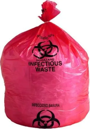 Biohazard Bags HD Red Infectious Waste Liners, 33 Gallon Capacity, 250 Pack, 0.5 Mil 31 x 43 Inch