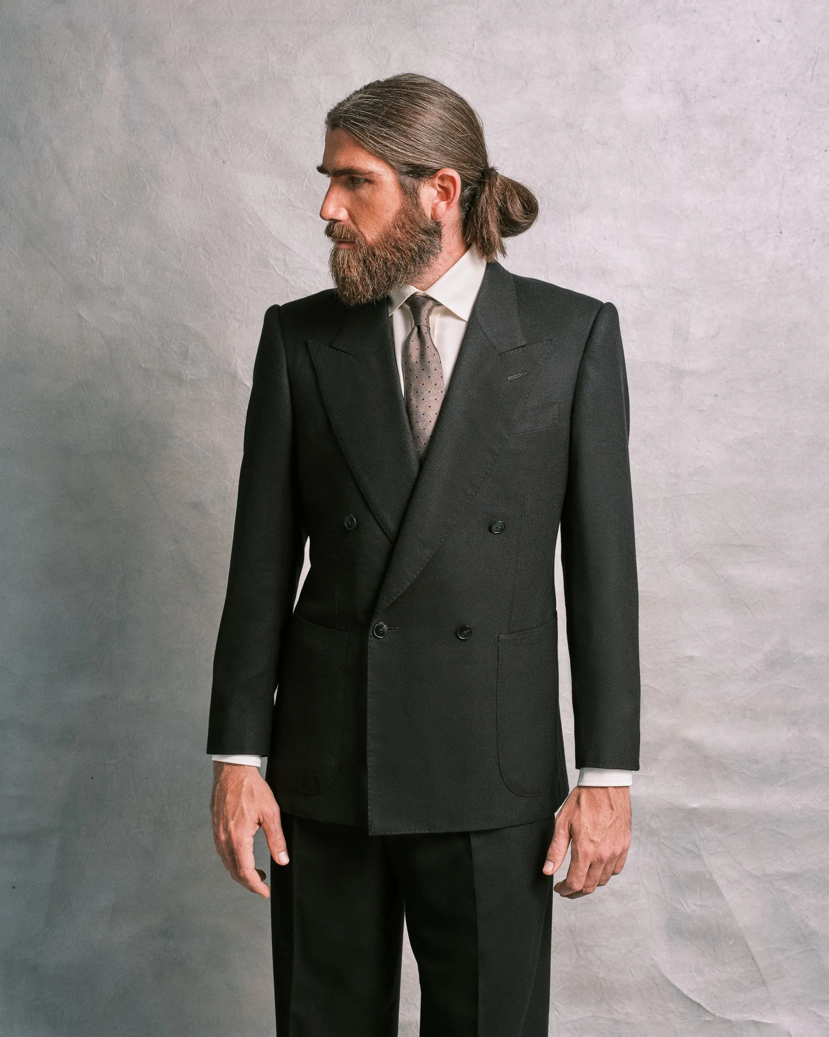 Black Flannel Double-Breasted Suit
