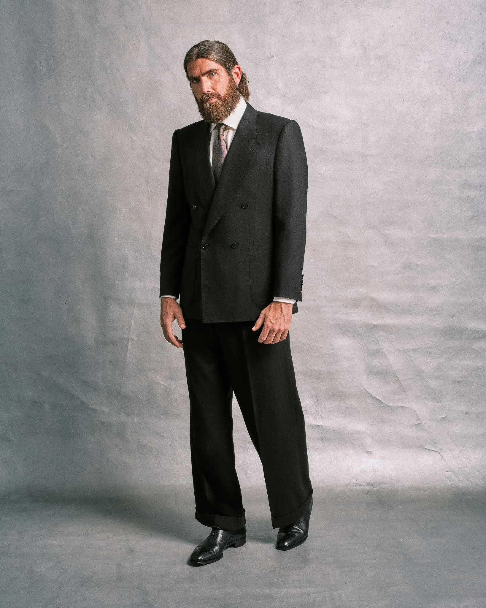 Black Flannel Double-Breasted Suit
