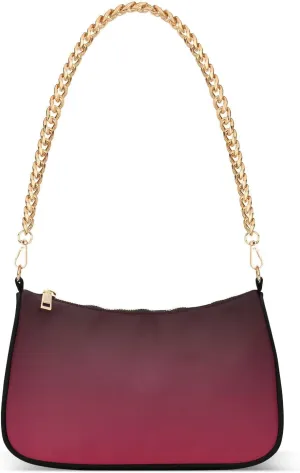Black Red Gradient Shoulder Bag for Women Fabric Crescent Handbag with Zipper Chain Clutch Purses