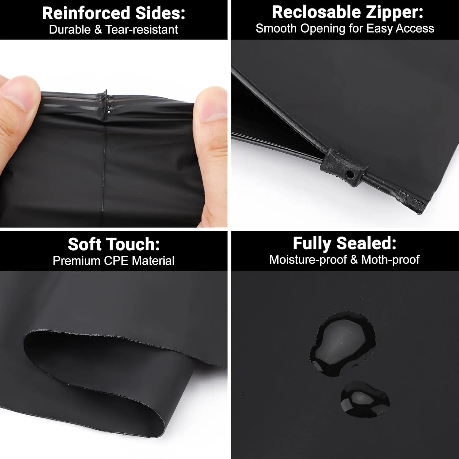 Black T Shirt Bags, 10x13 inch, Pack of 50, Frosted Zipper Bags for Clothes Packaging, Shipping, Mailing, Selling, Travel, Waterproof for Swimsuit, Bathing Suit, Pants, Stuffed Animals, File