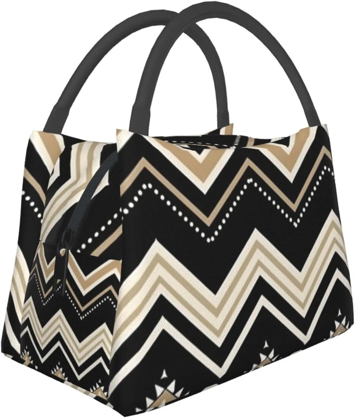 Black White Tan Zigzag Lunch Bag for Men Women Insulated Lunch Box for Adult Reusable Lunch Tote Bags Large Capacity Leakproof Cooler Food Container for Work Travel Office