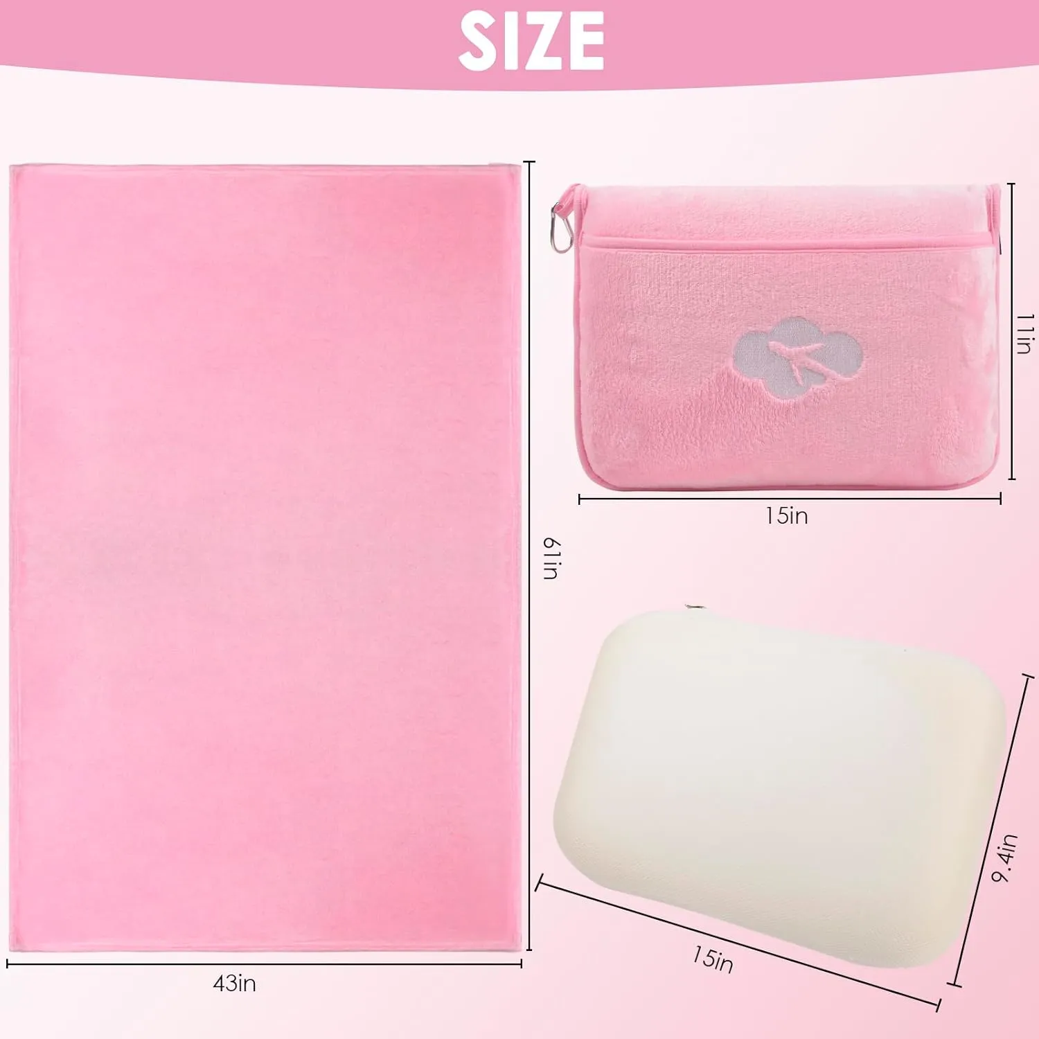 Blanket Pillow for Airplane Travel Essentials - 3 In 1 Travel Blanket and Pillow Set for Women Gifts, Plane Compact with Bag for Long Flight, International Traveler Must Haves Flying Accessories（Pink）