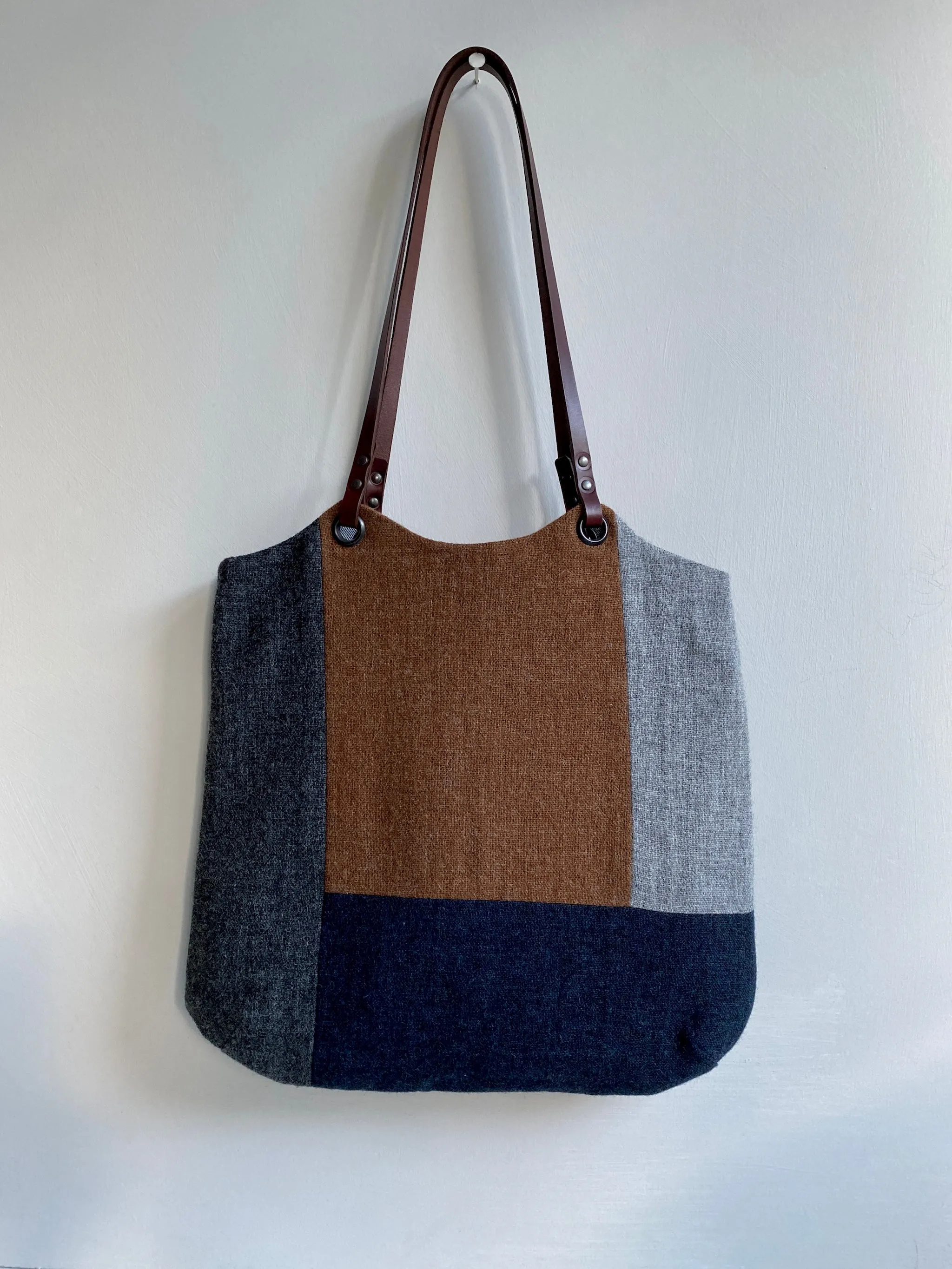 Blockwork Tote Bag - indigo, orange, graphite and mid grey block I