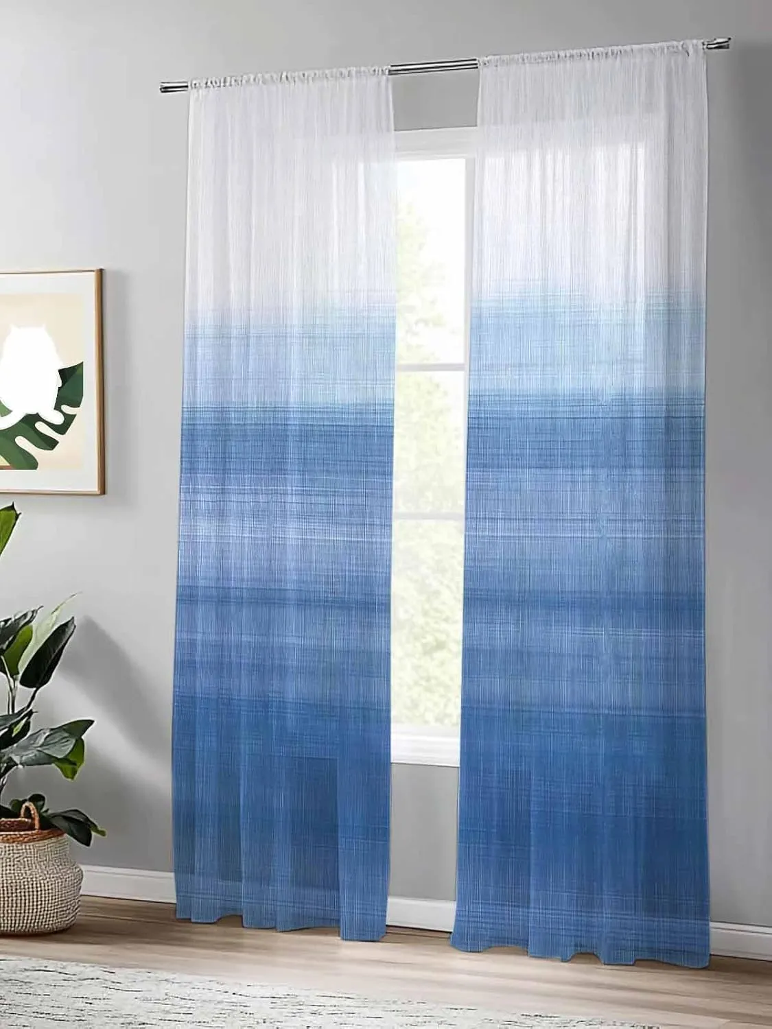 Blue and White Sheer Curtains 84 Inches Long 2 Panels Set Abstract Gradient Art Rustic Light Filtering Curtains & Drapes Rod Pocket Voile Panel Curtain for Bedroom Living Room 52" W x 84" L