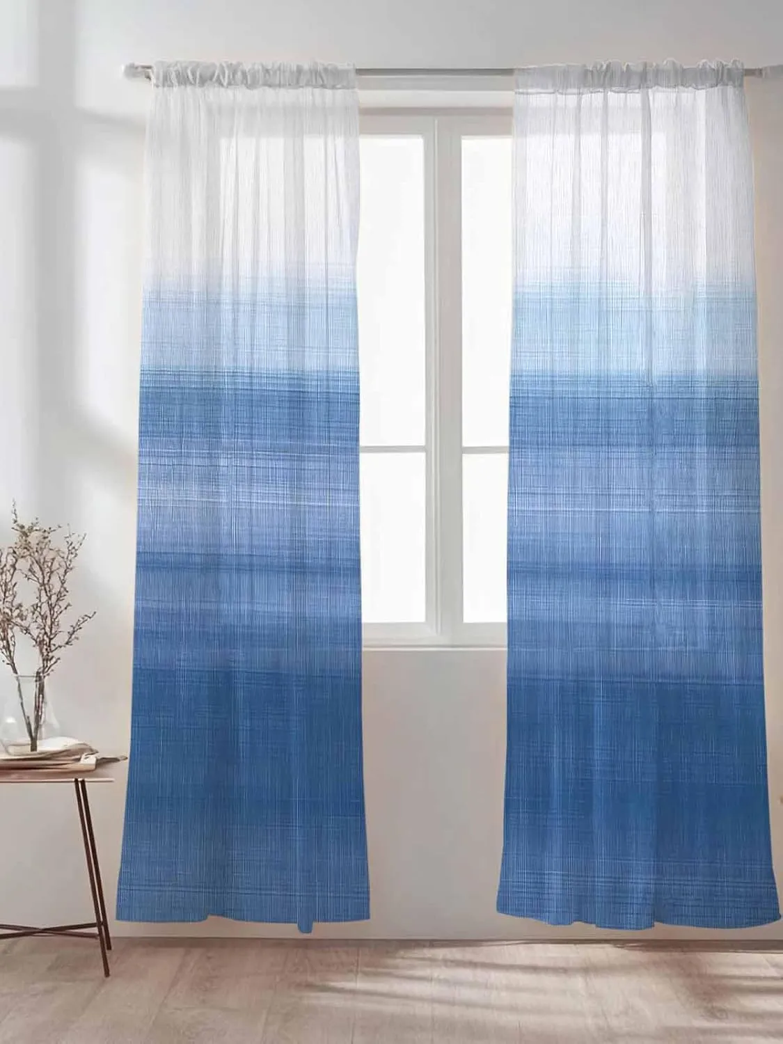 Blue and White Sheer Curtains 84 Inches Long 2 Panels Set Abstract Gradient Art Rustic Light Filtering Curtains & Drapes Rod Pocket Voile Panel Curtain for Bedroom Living Room 52" W x 84" L