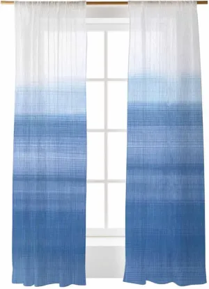 Blue and White Sheer Curtains 84 Inches Long 2 Panels Set Abstract Gradient Art Rustic Light Filtering Curtains & Drapes Rod Pocket Voile Panel Curtain for Bedroom Living Room 52" W x 84" L