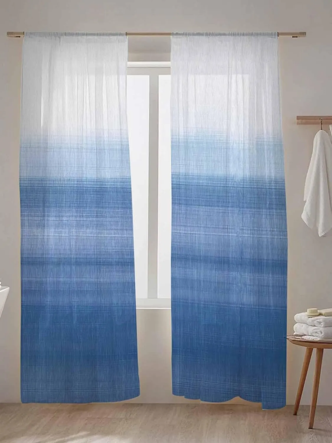 Blue and White Sheer Curtains 84 Inches Long 2 Panels Set Abstract Gradient Art Rustic Light Filtering Curtains & Drapes Rod Pocket Voile Panel Curtain for Bedroom Living Room 52" W x 84" L