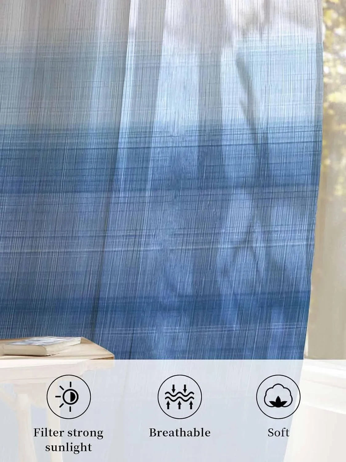 Blue and White Sheer Curtains 84 Inches Long 2 Panels Set Abstract Gradient Art Rustic Light Filtering Curtains & Drapes Rod Pocket Voile Panel Curtain for Bedroom Living Room 52" W x 84" L