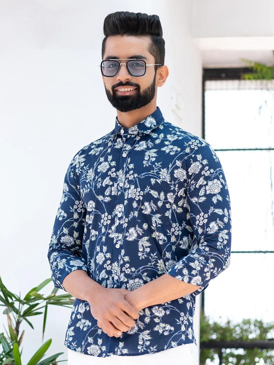 Blue Chintz Printed Full Sleeves Cotton Shirt