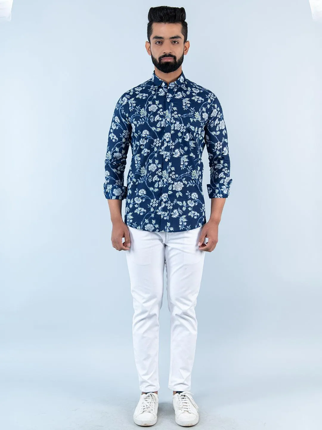 Blue Chintz Printed Full Sleeves Cotton Shirt